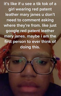it's like i see a tik of a girl wearing red patent leather